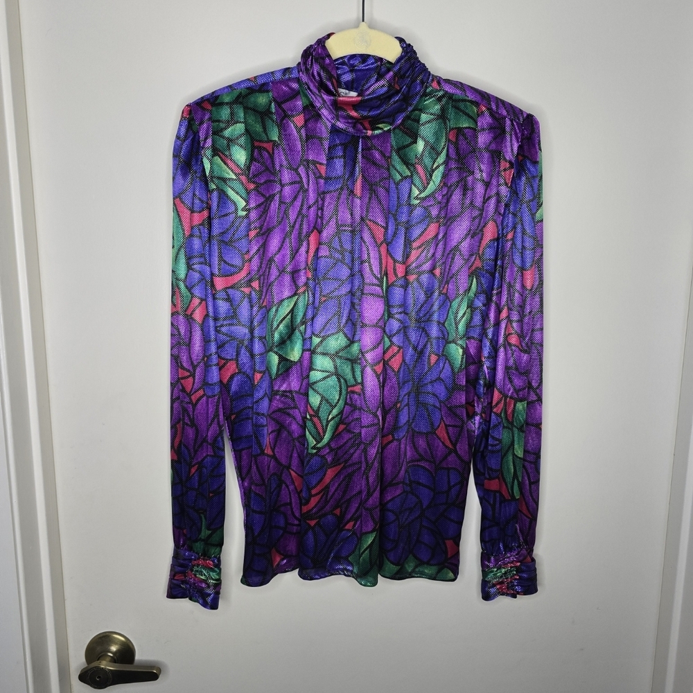 Vintage Tess Petite Vibrant Floral Long Sleeve Blouse 6P